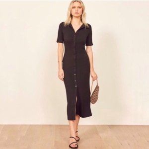 Reformation Betty Ribbed Midi Button Down Dress. Black Size Large